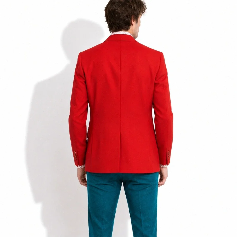 90s Vintage Bill Blass Red Blazer Mens 40R Shawl Lapel 1 Button Formal Jacket